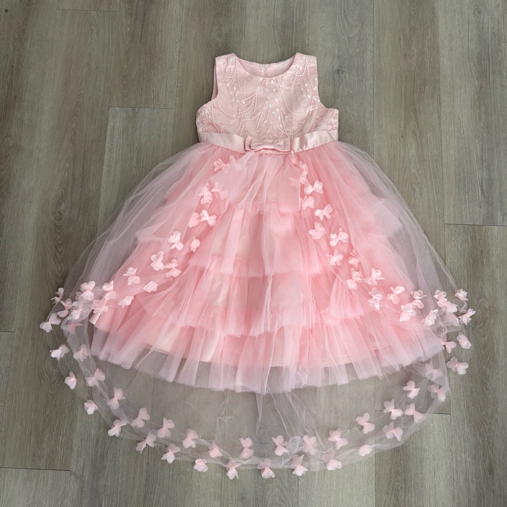 Kids Girls Tiered Tulle Dress Special Occasion Formal Size 12 Pink Princess